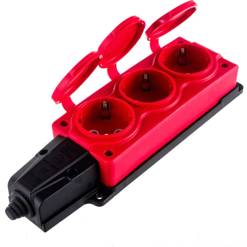 Колодка штепсельная 3-гн. с крышкой с/з 16А IP54 (каучук) красный 4123 NE-AD (1/12/120) свой склад