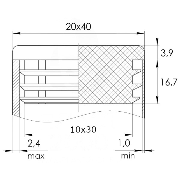 Заглушка прямоугольная 20х40 пластиковая декоративнаячерная RAL 9017 4