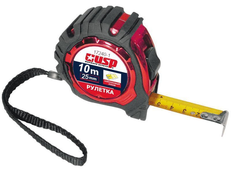 Рулетка 10м/25мм пласт. прорезин. корпус USP свой склад Краснодар доставка по РФ