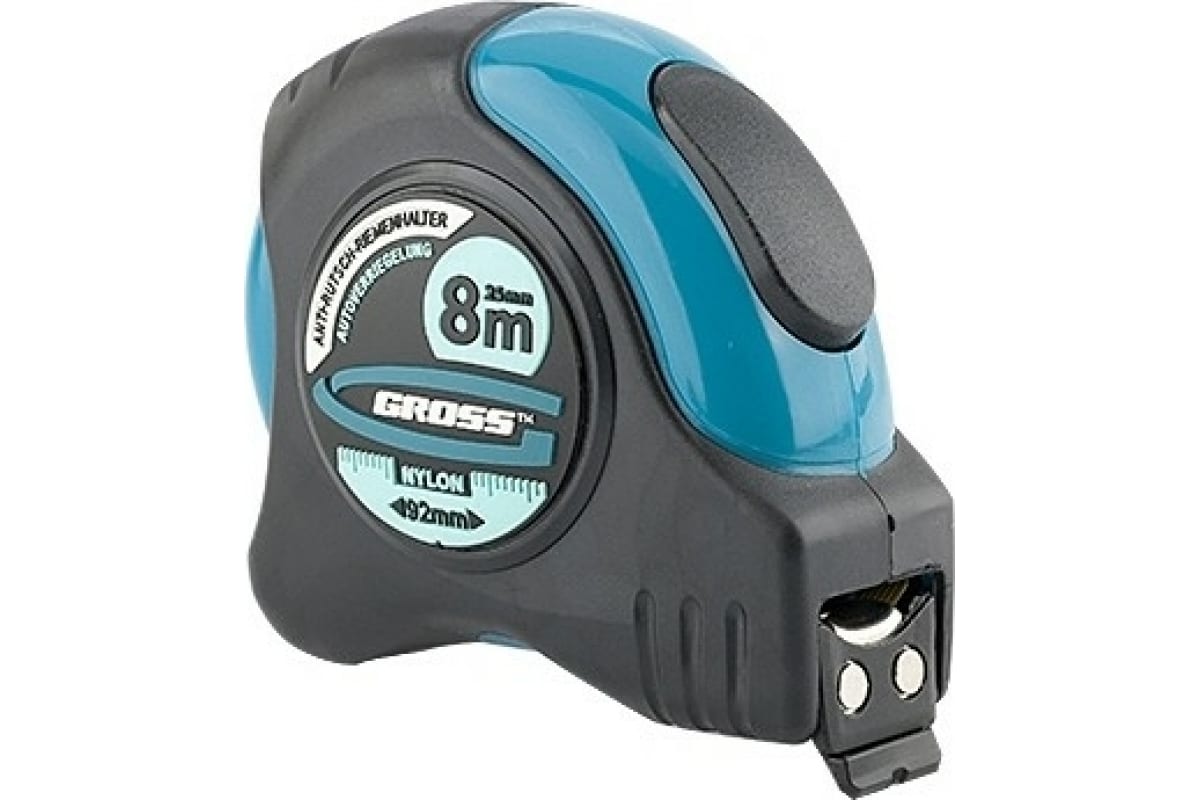 Рулетка 8м/25мм Schlagfest магн.обрез зацеп,двухст.шкала,нейлон пок.автом. GROSS