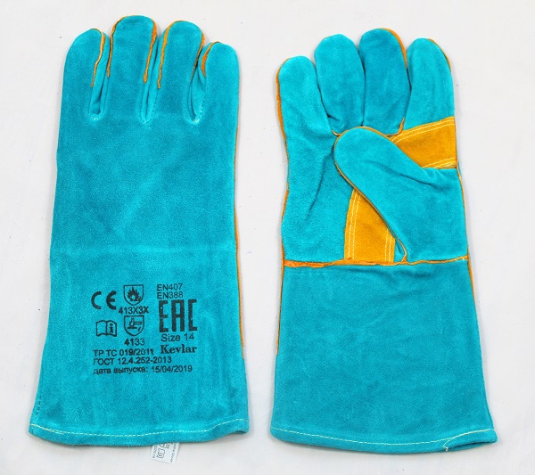 бирюзовые краги перчатки для сварщика