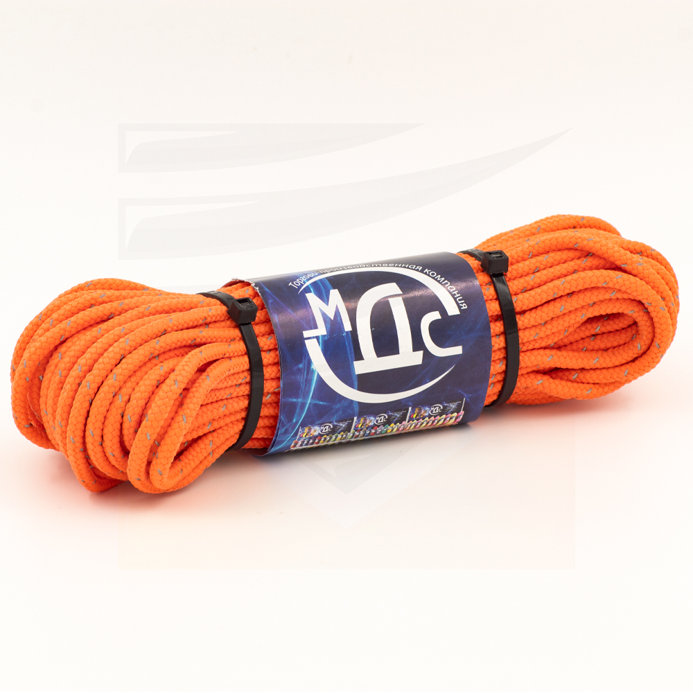 Канат полипропиленовый плетеный светоотражающий 5 мм 16 прядный 20м с сердцевиной МДС